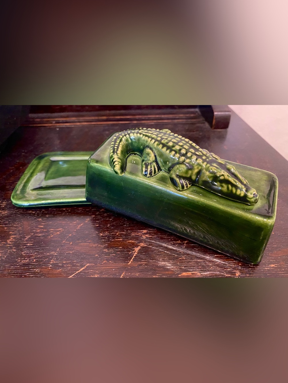Alligator butter dish- handmade ceramic dish by - Slip into Clay Very Detailed
